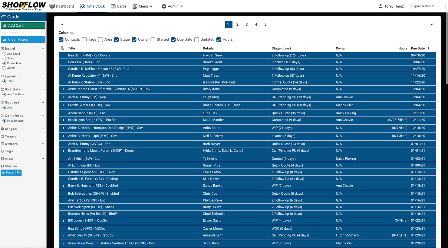 Shopflow Work Item Columns